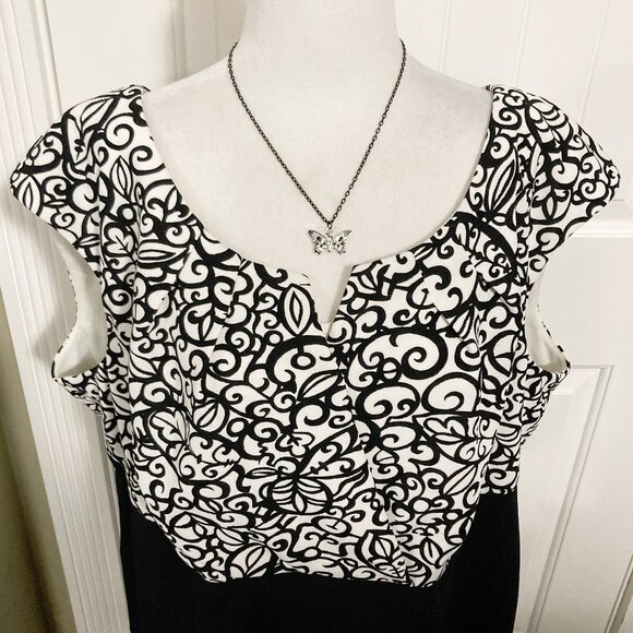 ADDITION ELLE Plus-size black white scrolling leaf print dress ~ XXL 2X XXXL 3X - Picture 4 of 14